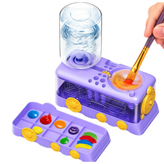 자동 물교환 붓 세척기 버스형 미술용 물순환 팔레트세트 자동 물갈이 붓 세척기, 보라색