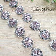 비즈라이프 줄큐빅 줄보석 네일체인 줄난 모양체인 15mm원형 45cm, 핑크 백금도금, 1개