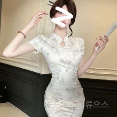 티류으스 여성 여름 신중국풍 개량 프린트 치파오 숏 원피스 핏 드레스 WY