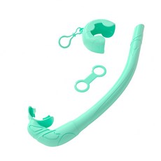 多彩濕式呼吸管 自由潛水 矽膠 小嘴 大弧度, 浅(粉)青绿,呼吸管+蝸牛收納殼