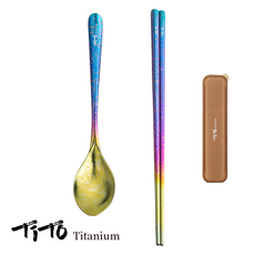 티토 티타늄 수저세트 초경량 캠핑용 백패킹 등산 도시락, 1개, 수저 세트, 레인보우 옐로우
