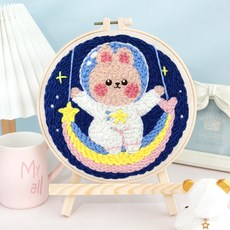 【超繪玩】戳戳繡毛綫繡針材料包 兒童學生課活動裝飾畫, 太空環遊9—送戳筆+支架 （材料包）⚑⚑, 1個