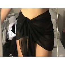 素色方巾式泳裝 海邊泳池溫泉適用, 黑色,均碼