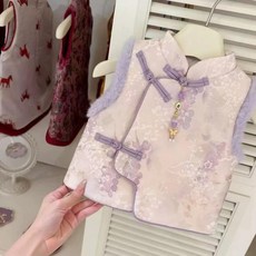 女童新中式套裝 秋冬新款國風旗袍女寶寶背心兒童馬甲褲子