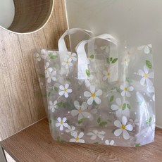 하얀색 쇼핑백 꽃무늬 투명 비닐 봉투 50매 옷가게 포장 봉지, 1개, S (30x20)50매