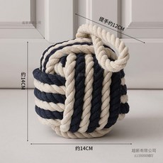 地中海風格圓形麻繩門檔 創意防撞門阻, 1套, 方形門擋雙色棉線款