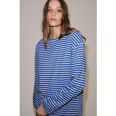 ZARA 코튼-린넨 스트라이프 티셔츠 - 그레이 / 블루 3253/011/055 514956959