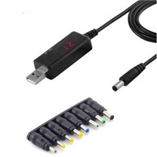 USB 5V to 9V 12V 승압 컨버터 케이블 - 라우터 공유기 전원 변환 - DC 젠더 8종 포함 - 가변 9-12V 전압표시형, 1개