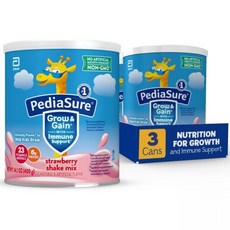 PediaSure 코코아 파우더 가루 페디아슈어 성장 및 지원 쉐이크 믹스 단백질 초콜릿 14.1온스 캔 3개 팩24회 제공, 딸기