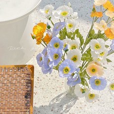 皇運之家 冰島虞美人ins風仿真花束 拍照道具 客廳餐桌裝飾假花擺件 造景裝飾 拍攝道具, 超美植絨珊瑚色,6支【美美噠】, 1個