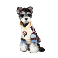 寵物秋冬保暖條紋連帽衫，柔軟舒適時尚潮流奶油黃配色, 條紋拼接杏色, 1個