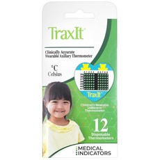 Traxit 아동용 웨어러블 겨드랑이 온도계 아기 유아 및 어린이를 위한 일회용 소아 온도계 패치 최대 48시간 착용 가정 또는 응급 처치 사용 섭씨 12팩, Celsius, 12 Pack