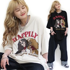 통통마녀 ] 강아지 두마리 박스 반팔 2컬러 / 120kg 까지 착용 / 남여공용 / 오버사이즈