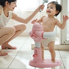 櫥窗好物 台灣出貨 寶寶站立洗澡洗澡架 嬰兒小孩洗屁股輔助支架 兒童防滑站著淋浴寶寶抱架, 1個, 雪映山櫻粉