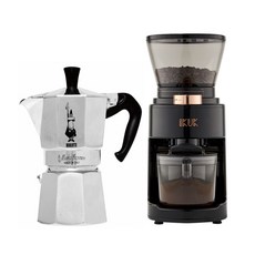 BIALETTI 咖啡研磨機，多段研磨粗細可調，操作簡單方便，享受新鮮現磨咖啡, 磨豆機+經典摩卡壺6杯份