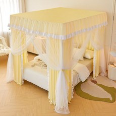 사각 침대커튼 캐노피 공주 텐트 야외 궁전 레이스 커튼 침대, 150x200cm 침대, I세트