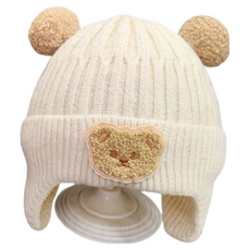 24H急速出貨 嬰兒帽子 寶寶毛帽 純棉熊熊造型護耳帽