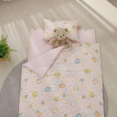 角落小夥伴 兒童睡墊三件組 幸運草 粉 100%精梳棉 台灣製造, 睡墊兩用被三件組