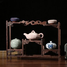 鷄翅木博古架中式小多寶閣茶具架 實木置物架 茶壺架擺件架展示架, 中龍, 1個