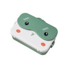 304 스텐 식판 학생 직장인 런치박스 피크닉 밀폐 도시락통 전자레인지용 고급 2칸 카툰 귀여운 식판 수저 세트, 1개, 그린