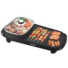 SMABAT 가정용 전기 그릴 전기 그릴 멀티 전기그릴 멀티 와이드 전기그릴 반반 훠궈 냄비 파티용 전기그릴 블랙