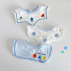 ins韓版新款棉質嬰兒圍嘴刺繡圍兜寶寶口水巾男女童口水兜防水款, 1個, 刺繡純棉幾何組合