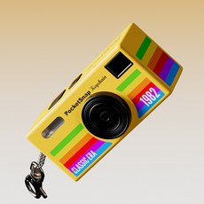 PocketSnap 復古相機鑰匙圈，迷你造型隨身記錄影像, 1套, MK30【經典復古1982黃色】附贈充電線&鑰匙扣掛鉤&隨時佩戴項鏈