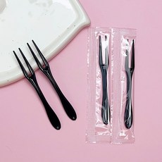 일회용 플라스틱 포크 개별포장 과일포크 미니 디저트 포크, 100개, 플라스틱 포크 블랙
