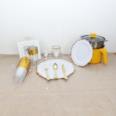 派對用一次性白底花瓣形金邊塑料盤套裝組合, 白色單線金邊,10.25"*200 pcs, 1個