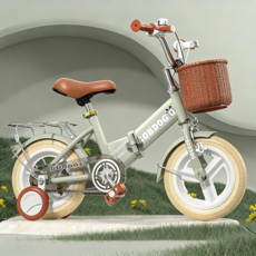 BYOU 접이식 유아 자전거 보조바퀴 어린이 자전거 14인치 16인치, 1개, 110cm, 파스텔 그린