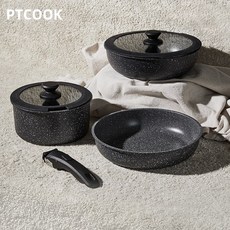 PT COOK 인덕션 멀티핸들 냄비 프라이팬 세트 8종, 궁중팬+후라이팬+냄비+멀티핸들+뚜껑+냄비 받침, 6세트, 블랙