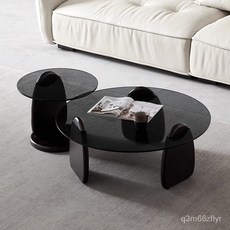 鋼化玻璃圓形組閤茶幾，北歐風客廳小戶型茶桌，易清潔耐用, 圖片色,大小几組合, 1個