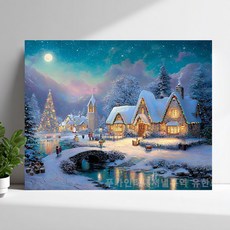 티레오 액자 캔버스형 보석십자수 DIY 키트 40X50cm 사무실 활력 기운 돈 들어오는 행운을 풍수 인테리어 선물용 PK-5707, 1개, PK0751-크리스마스 이브