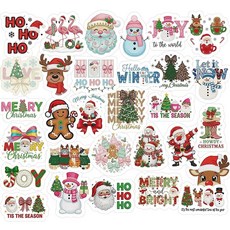 크리스마스 실 스타일 스티커 30개 - DIY 공예 스크랩북 선물 포장 장식용 라틴 홀리데이 자수 데칼 룩 스티커, 크리스마스 실 스타일 스티커 30개 - DIY 공예,
