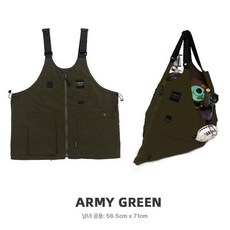 캠핑 조끼 멀티포켓 앞치마 캔버스 프리사이즈 다기능, 1개, 올리브그린 베스트 크로스백