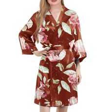 여성용 새틴 기모노 로브 실크 로브 꽃무늬 목욕 가운 신부 들러리 웨딩 실키 신부 드레싱 가운 라운지웨어 Floral-a02 페일 샴페인 3X-라지