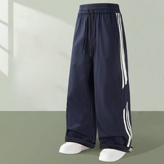 情侶條紋運動長褲 薄款休閒闊腿褲 男女皆可