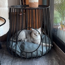 원형 반려묘 침대 숨숨집 침대 (골드) 티테이블 통기성 철제 원형 겸용 46x53cm, 1개, C. 업그레이드 대담하고 고가는 앉을 수 있습니다.