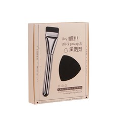 黑鳳梨氣墊粉撲帶一字型粉底刷粉底液 化妝雙面乾溼兩用美妝黑鳳梨三合一默認尺寸, 1個, 黑鳳梨三合一:默認尺寸