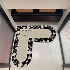 衛生間心形轉角地墊 硅藻泥吸水 l型浴室門口防滑腳墊, L形簡約心-N款,70*70cm【升級加厚款硅藻泥】, 1個