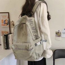 MOMJIA 蝴蝶圖案 大容量 雙肩包 女 學生 電腦背包, 綠色【加固+防盜】無掛件