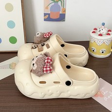 新款高顏值紅帽小熊兩穿洞洞鞋女舒適踩屎感久穿不累腳EVA涼拖鞋