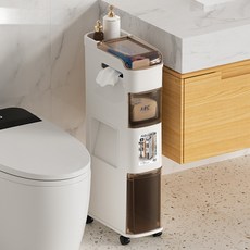 욕실 틈새수납장 이동식 좁은 수납함 세탁실 원목 철제 다양한 스타일 활용, 15CM 두꺼운 바퀴 양쪽 종이 사용