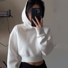 Vezri 여성용 캐주얼 후드티 무지 크롭 긴팔티 가을 겨울용