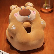 귀여운 동물 디자인의 편안한 낮잠 베개 사무실 디자인 인체공학적 지지 머리 목 플러시 소재, V자형 낮잠베개-Snot Brown Bear
