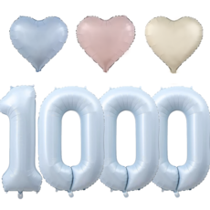 파파 파티 대형 하늘색 숫자 풍선 세트 기념일 생일, 1세트, 하늘 1000 + 크림 하트 3p