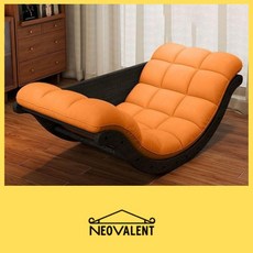 NeoValent 반달형 리클라이너 1인용소파 흔들의자 탁자겸용, 오렌지색 쿠션 + 검정프레임