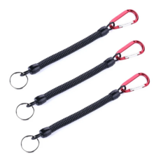 낚시 Lanyards 3pcs 22cm 카라비너 가있는 개폐식 코일 테더 TPU 보트 낚시 밧줄 유지 밧줄 낚시 도구 태클, 3개, 레드