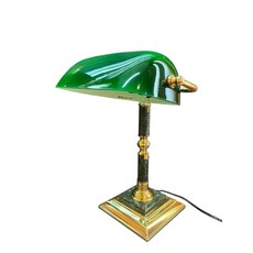 復古綠色銀行家檯燈 書房辦公室護眼檯燈 金色底座裝飾檯燈, 綠色+金色