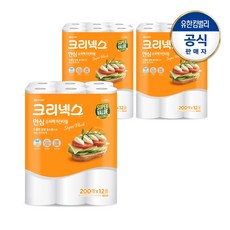 크리넥스 안심 키친타월 슈퍼팩 200매, 3개, 12롤